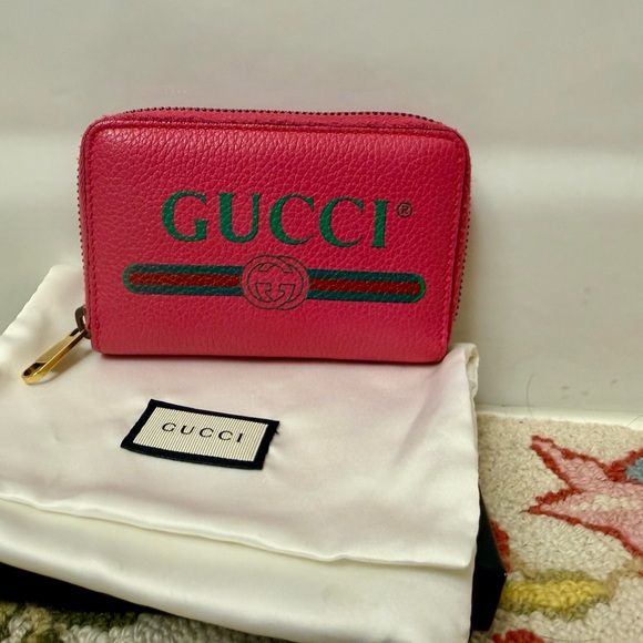Gucci Handbags - GUCCI Logo Wallet Coin Compartment Zip Around Leather Coin Purse- Pink